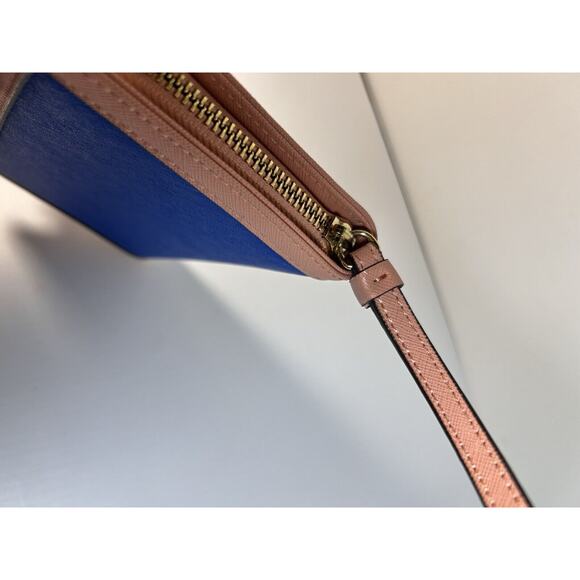 Anne Klein Zip Around Wristlet Wallet Royal Blue Dusty Pink Gold Interior - Picture 7 of 7